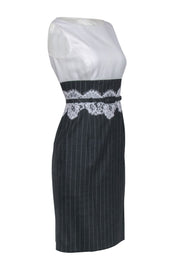 Current Boutique-Escada - Ivory w/ Grey Pinstripes Sheath Dress Sz 6