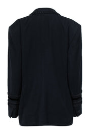 Current Boutique-Escada - Navy Blue Wool Blazer w/ Velvet & Tassel Embroidery Sz 8