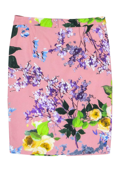 Current Boutique-Escada - Pink w/ Purple Floral Print Pencil Skirt Sz 10