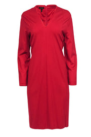 Current Boutique-Escada - Red Long Sleeve Midi Dress w/ Frayed Neckline Sz L