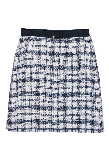 Escada Sport - Ivory & Navy Plaid Tweed Skirt Sz 8 – Current Boutique