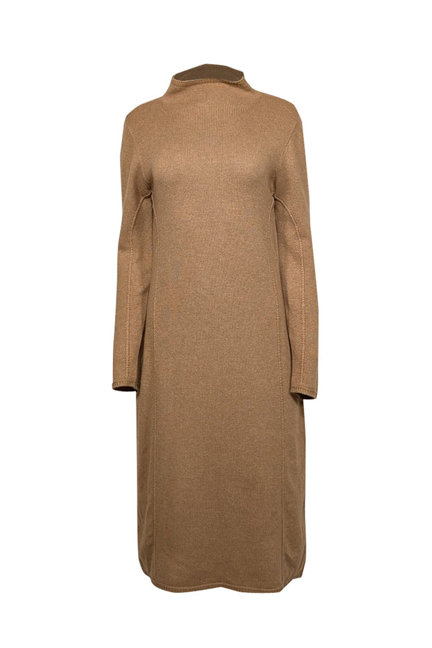 Current Boutique-Escada - Tan Wool & Cashmere Blend Mock Neck Knit Dress Sz 10