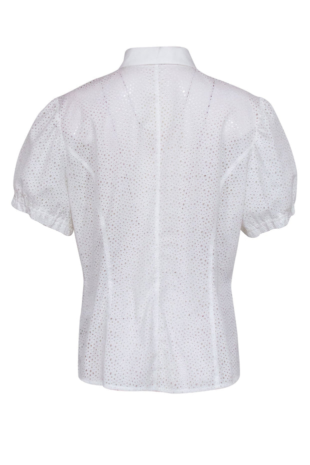 Current Boutique-Escada - White Eyelet Short Sleeve Button Down Shirt Sz 14