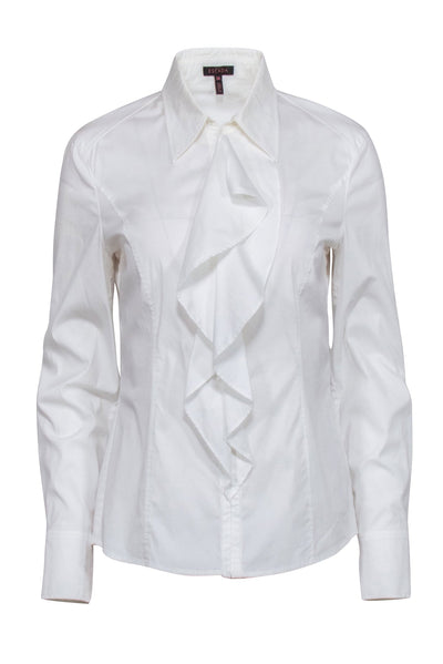 Current Boutique-Escada - White Long Sleeve Zipper Front Shirt Sz 8