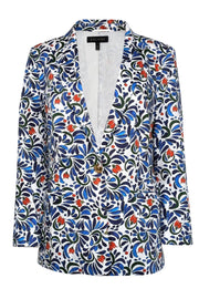 Current Boutique-Escada - White w/ Red & Blue Floral Print Blazer Sz 14