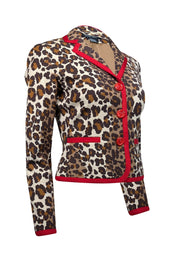 Current Boutique-Etcetera - Tan Leopard Print Blazer w/ Red Trim Detail Sz 0