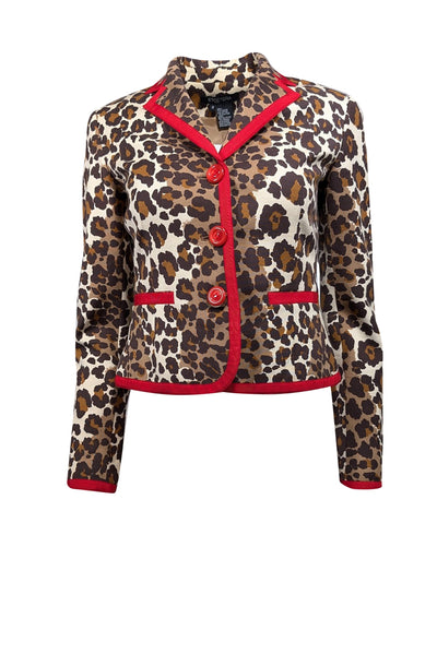 Current Boutique-Etcetera - Tan Leopard Print Blazer w/ Red Trim Detail Sz 0