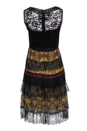 Current Boutique-Etro - Black Lace w/ Mustard Paisley Print Sleeveless Dress & Studded Collar Sz 6