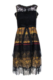 Current Boutique-Etro - Black Lace w/ Mustard Paisley Print Sleeveless Dress & Studded Collar Sz 6