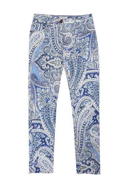 Current Boutique-Etro - Blue & Lavender Paisley Mid Rise Skinny Pants Sz 4