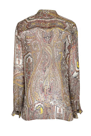 Current Boutique-Etro - Red, Yellow, Brown & Cream Paisley Print Long Sleeve Top Sz 10