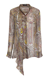 Current Boutique-Etro - Red, Yellow, Brown & Cream Paisley Print Long Sleeve Top Sz 10