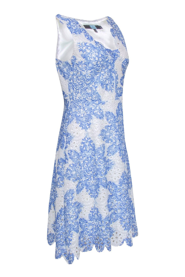 Current Boutique-Eva Franco - Blue & White Eyelet Lace Dress Sz 8