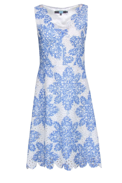 Current Boutique-Eva Franco - Blue & White Eyelet Lace Dress Sz 8