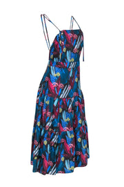 Current Boutique-Eva Franco - Teal Blue & Red Leaf Print Dress Sz L