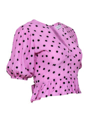 Current Boutique-Faithfull the Brand - Pink & Black Polka Dot Puff Sleeve Top Sz 2