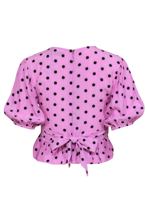 Current Boutique-Faithfull the Brand - Pink & Black Polka Dot Puff Sleeve Top Sz 2