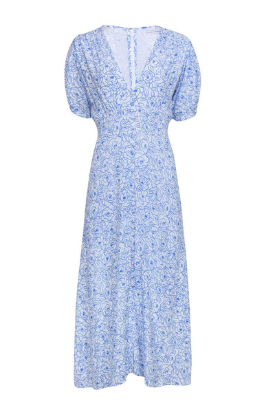 Current Boutique-Faithfull the Brand - White w/ Blue Floral Print Short Sleeve Maxi Dress Sz 4
