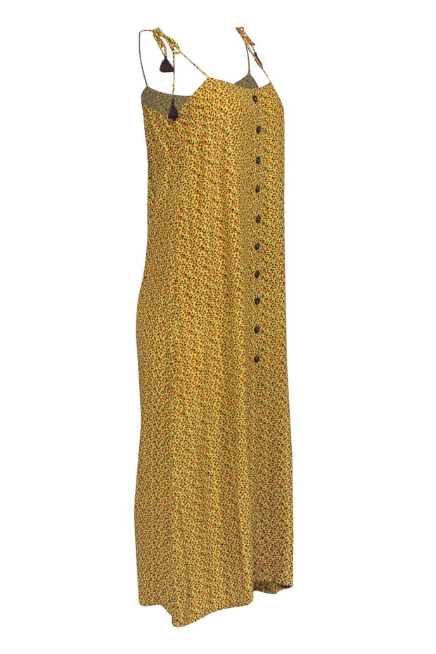 Current Boutique-Faithfull the Brand - Yellow Sleeveless w/ Tassel Tie Straps Floral Midi Dress Sz 4