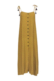 Current Boutique-Faithfull the Brand - Yellow Sleeveless w/ Tassel Tie Straps Floral Midi Dress Sz 4