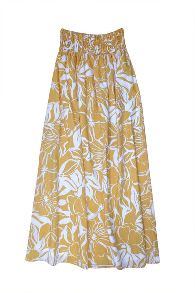 Current Boutique-Faithfull the Brand - Yellow & White Smocked Waist Maxi Skirt Sz 4