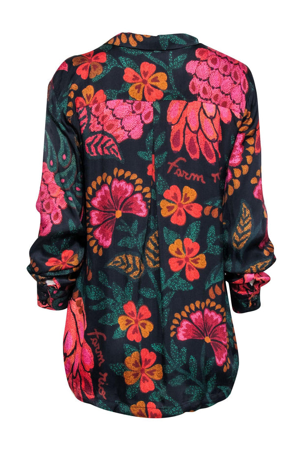 Current Boutique-Farm - Black w/ Multicolor Floral Print Button-Up Blouse Sz M