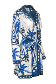 Current Boutique-Farm - Blue & Cream Print Long Sleeve Button Front Dress Sz M