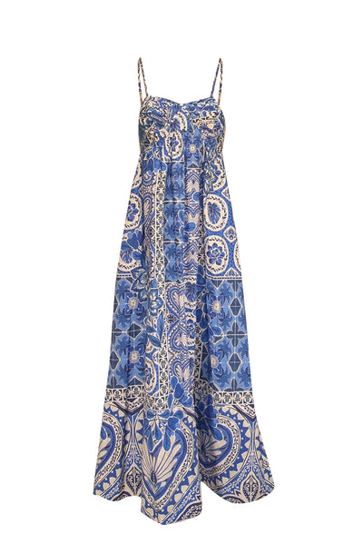 Current Boutique-Farm - Blue & White Floral Print Sleeveless Maxi Dress Sz M