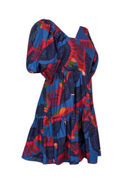Current Boutique-Farm - Blue w/ Rainbow Macaw Print Poplin Mini Dress Sz M