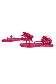 Current Boutique-Farm - Dark Pink Lace Up Ankle Tie Sandals Sz 6