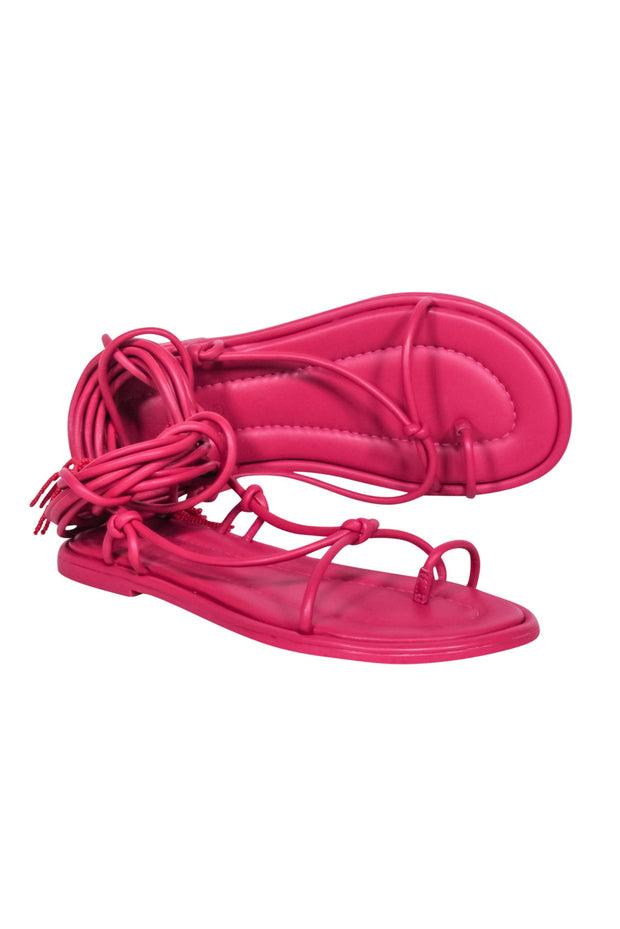 Current Boutique-Farm - Dark Pink Lace Up Ankle Tie Sandals Sz 6