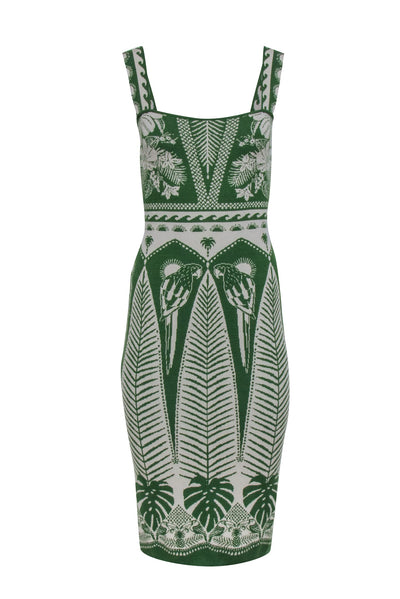 Current Boutique-Farm - Green & Cream Print Knit Sleeveless Dress Sz XS