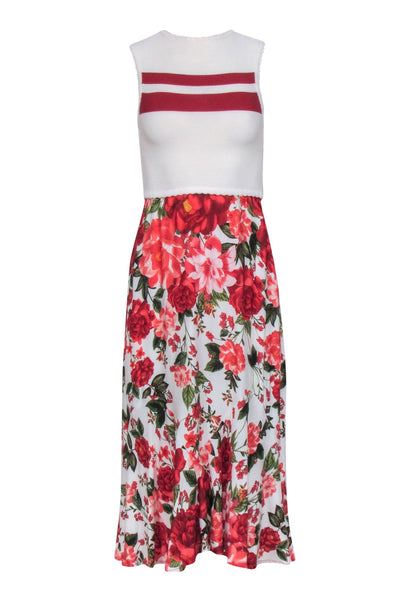 Current Boutique-Farm - Ivory Crochet Bodice w/ Red Floral Bottom Dress Sz M