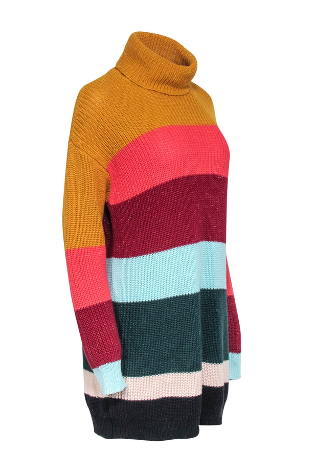 Current Boutique-Farm - Multicolor Metallic Bold Stripe Turtleneck Sweater Dress Sz XS