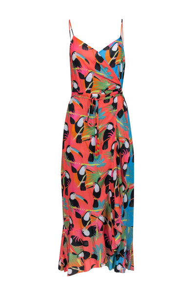 Current Boutique-Farm - Pink & Blue Toucan Print Sleeveless Wrap Dress Sz S