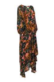 Current Boutique-Farm - Pink & Green Palm Leaf Print Long Sleeve Wrap Maxi Dress Sz XL