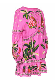Current Boutique-Farm - Pink Tropical "Leopard Forest" Print Long Sleeve Dress Sz L
