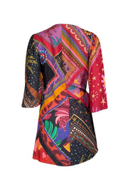 Current Boutique-Farm - Red & Multicolor Print Satin Wrap Dress Sz S