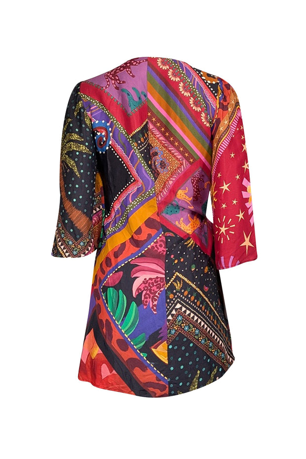 Current Boutique-Farm - Red & Multicolor Print Satin Wrap Dress Sz S