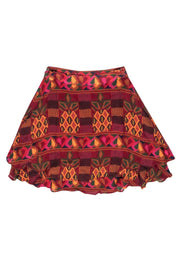 Current Boutique-Farm - Red & Orange Boho Print Mini Skirt Sz XS
