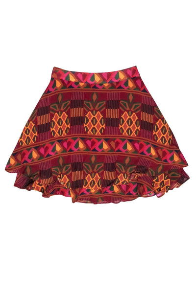 Current Boutique-Farm - Red & Orange Boho Print Mini Skirt Sz XS