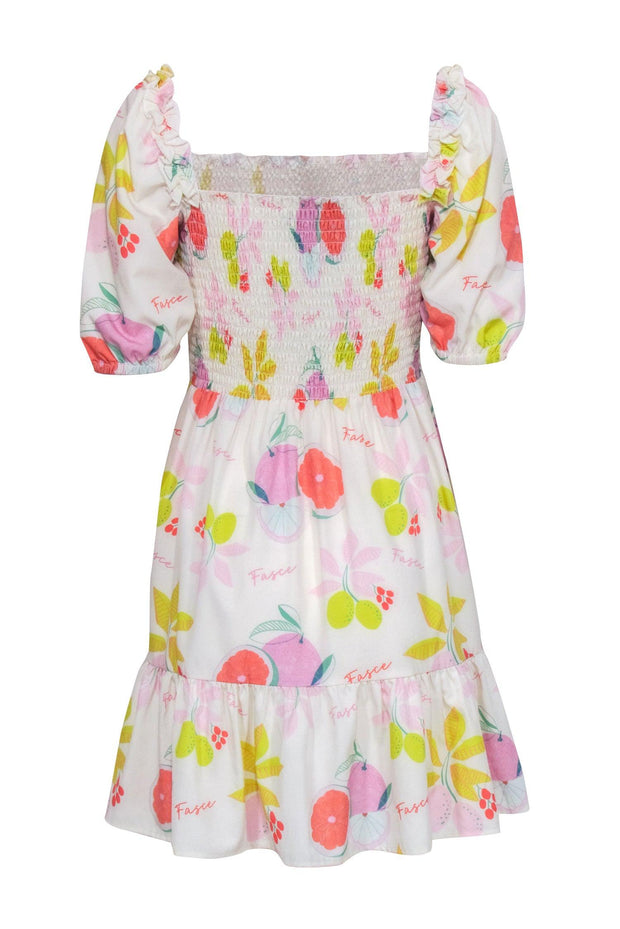 Current Boutique-Fasce - Ivory w/ Fruit Print Smocked Bodice Dress Sz M