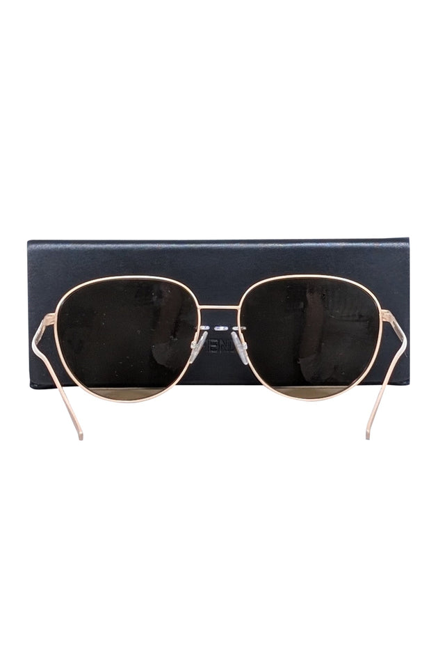 Current Boutique-Fendi - Beige Aviator Sunglasses w/ Logo Font Lenses