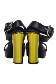 Current Boutique-Fendi - Black Leather Open Toe Pumps w/ Gold Heel Sz 6.5