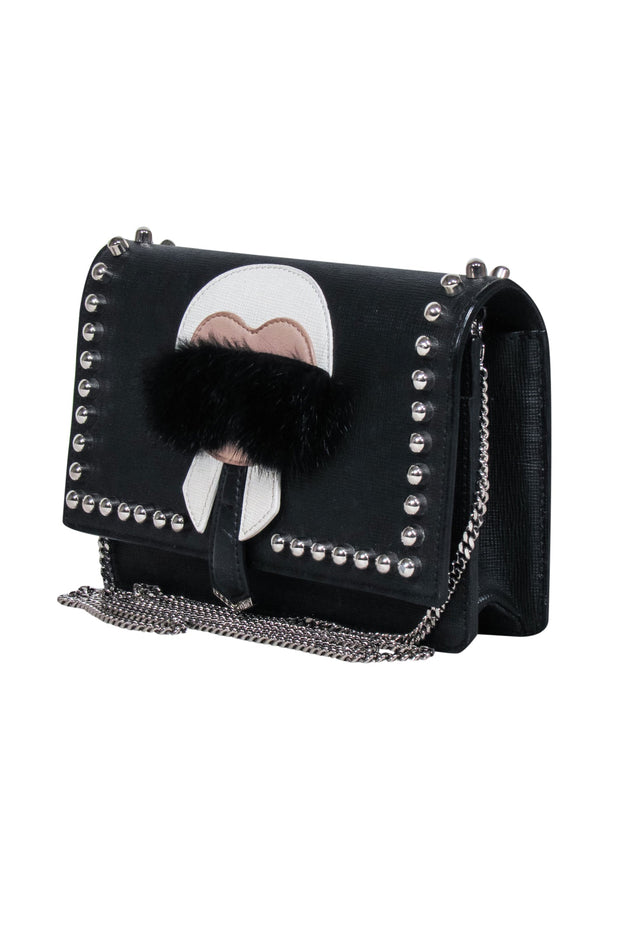 Current Boutique-Fendi - Black Saffiano Leather Studded "Karlito" Bag