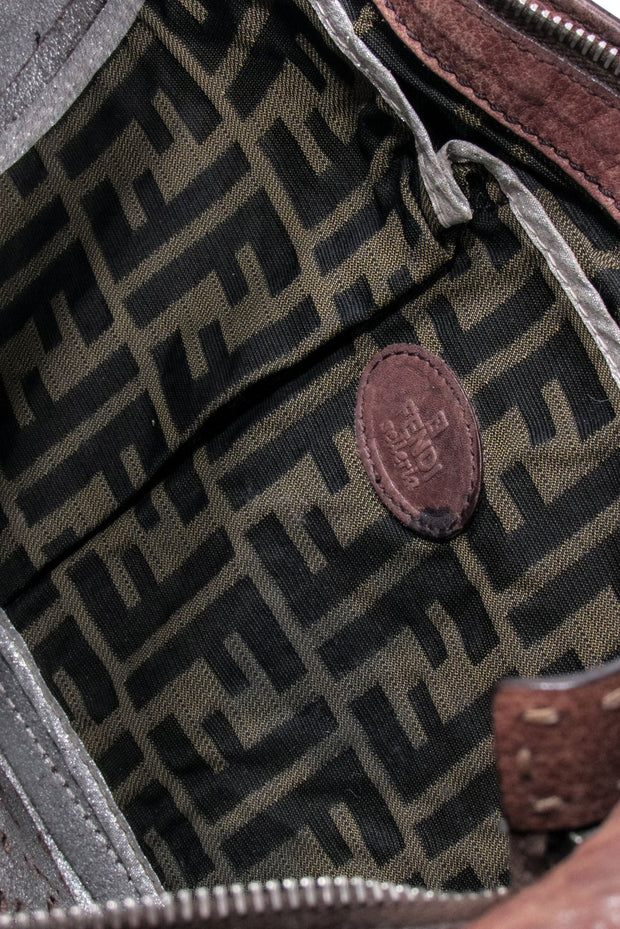 Current Boutique-Fendi - Brown Leather Laser Cut Logo Crossbody Bag
