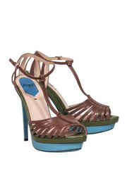 Current Boutique-Fendi - Brown w/ Green & Blue Snakeskin Embossed Leather Stiletto Sz 9