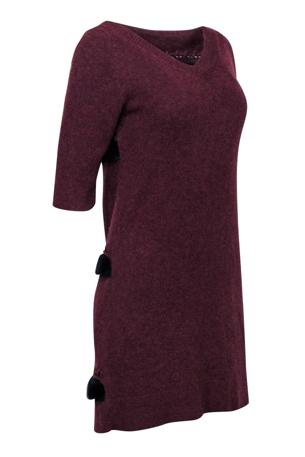 Current Boutique-Fendi - Maroon Cashmere Sweater Dress w/ Fur Front Detail Sz 4