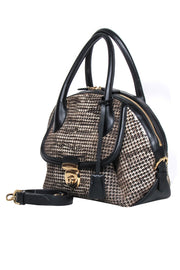 Current Boutique-Ferragamo - Black, Brown, & Cream Laser Cut Print Satchel Bag