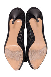 Current Boutique-Ferragamo - Black Eyelet Lace Peep Toe Pumps Sz 8.5